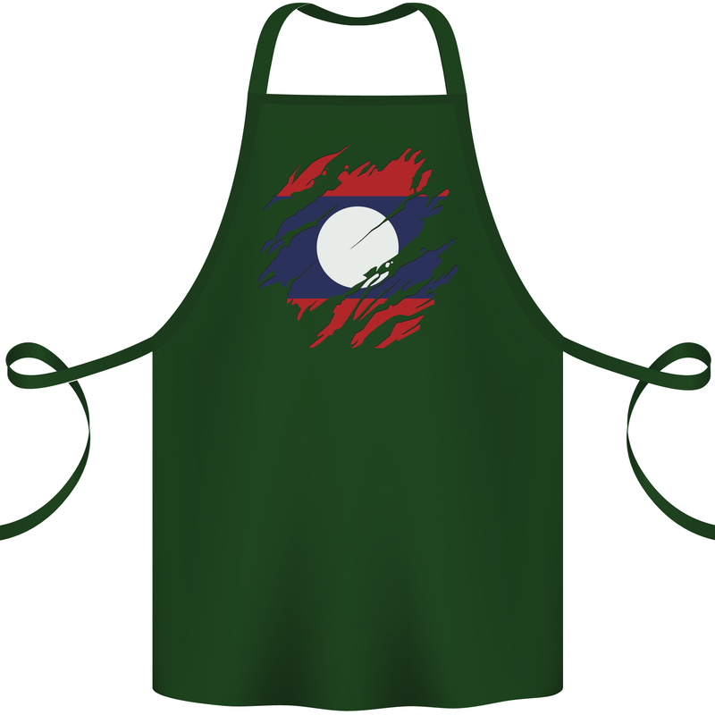 Torn Laos Flag Laotian Day Football Cotton Apron 100% Organic Forest Green