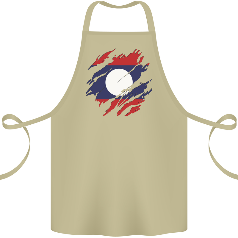 Torn Laos Flag Laotian Day Football Cotton Apron 100% Organic Khaki