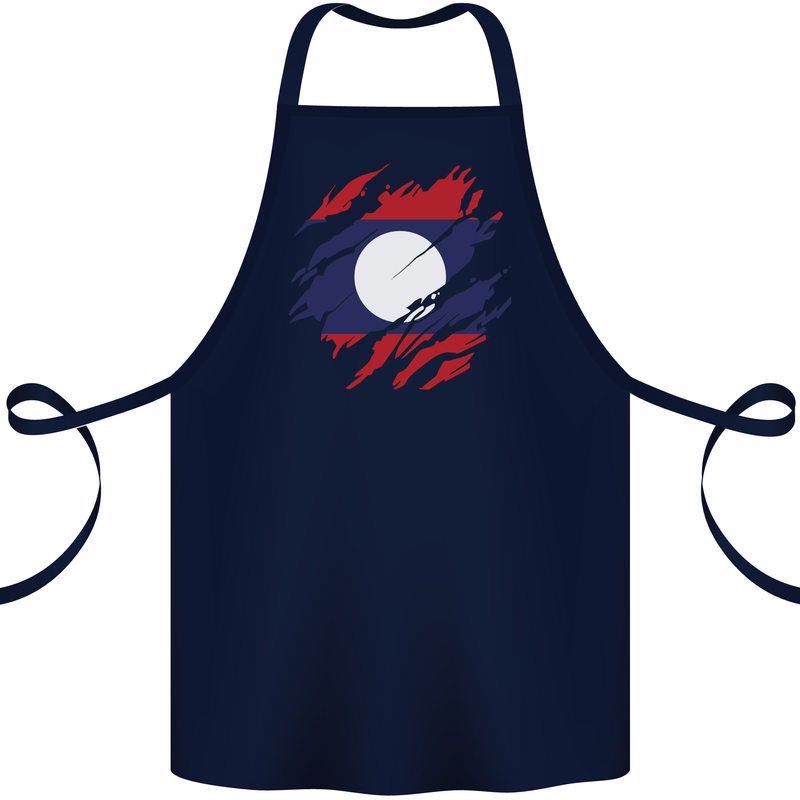 Torn Laos Flag Laotian Day Football Cotton Apron 100% Organic Navy Blue