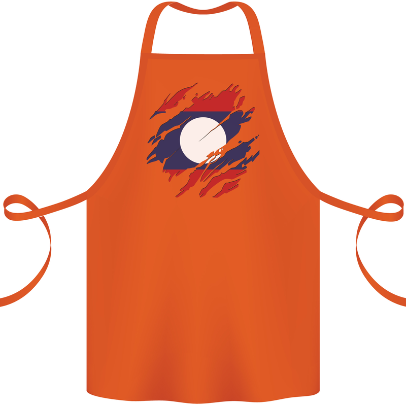 Torn Laos Flag Laotian Day Football Cotton Apron 100% Organic Orange