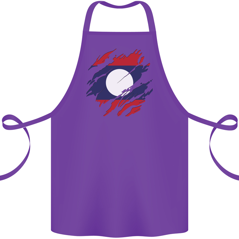 Torn Laos Flag Laotian Day Football Cotton Apron 100% Organic Purple