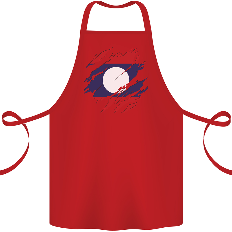 Torn Laos Flag Laotian Day Football Cotton Apron 100% Organic Red