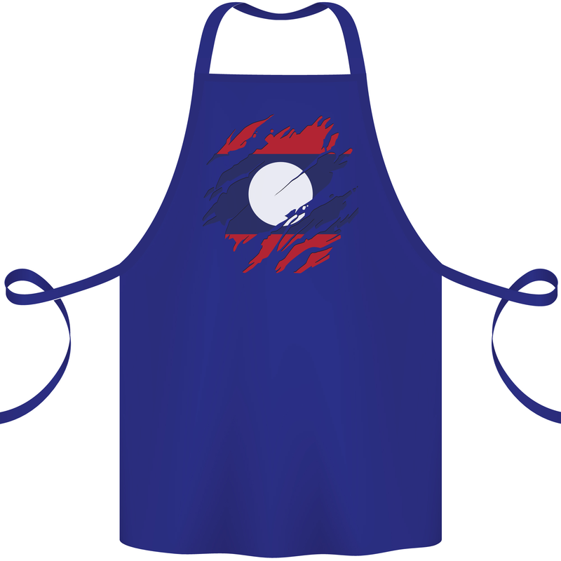 Torn Laos Flag Laotian Day Football Cotton Apron 100% Organic Royal Blue