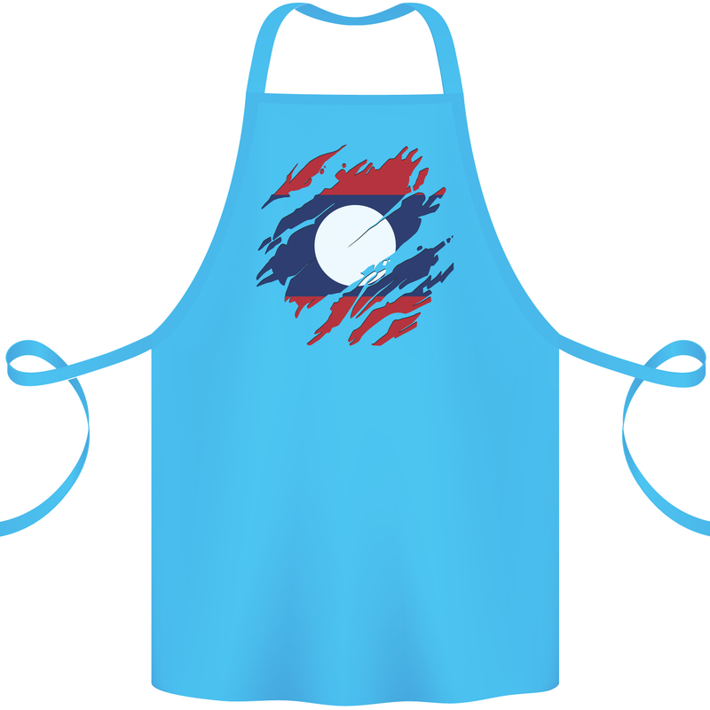 Torn Laos Flag Laotian Day Football Cotton Apron 100% Organic Turquoise