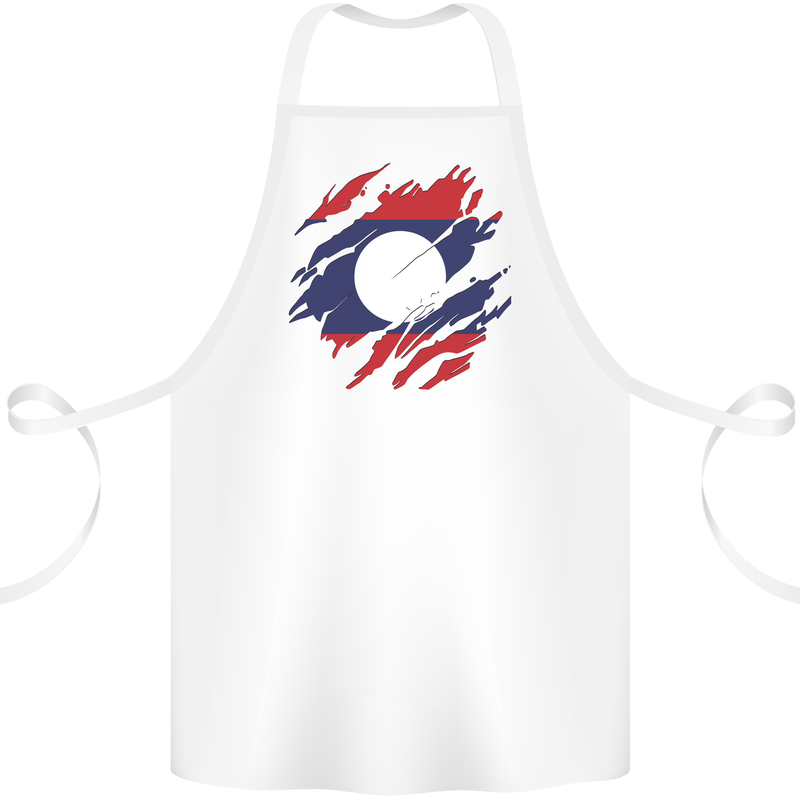 Torn Laos Flag Laotian Day Football Cotton Apron 100% Organic White