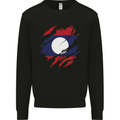 Torn Laos Flag Laotian Day Football Kids Sweatshirt Jumper Black