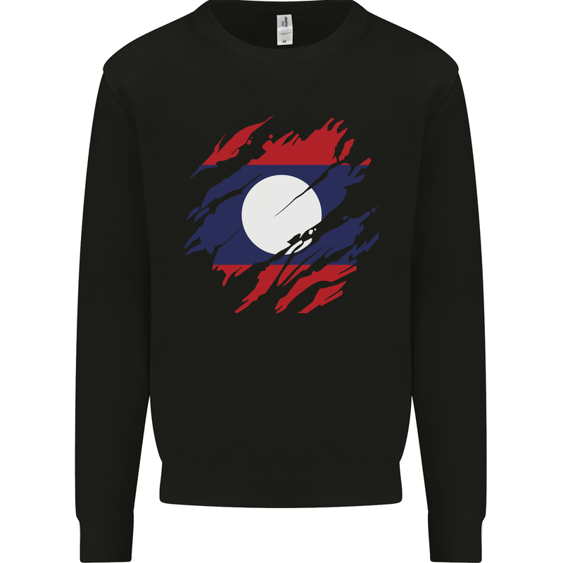 Torn Laos Flag Laotian Day Football Kids Sweatshirt Jumper Black