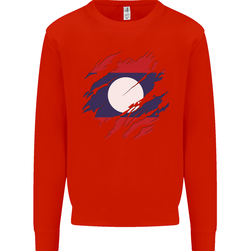 Torn Laos Flag Laotian Day Football Kids Sweatshirt Jumper Bright Red