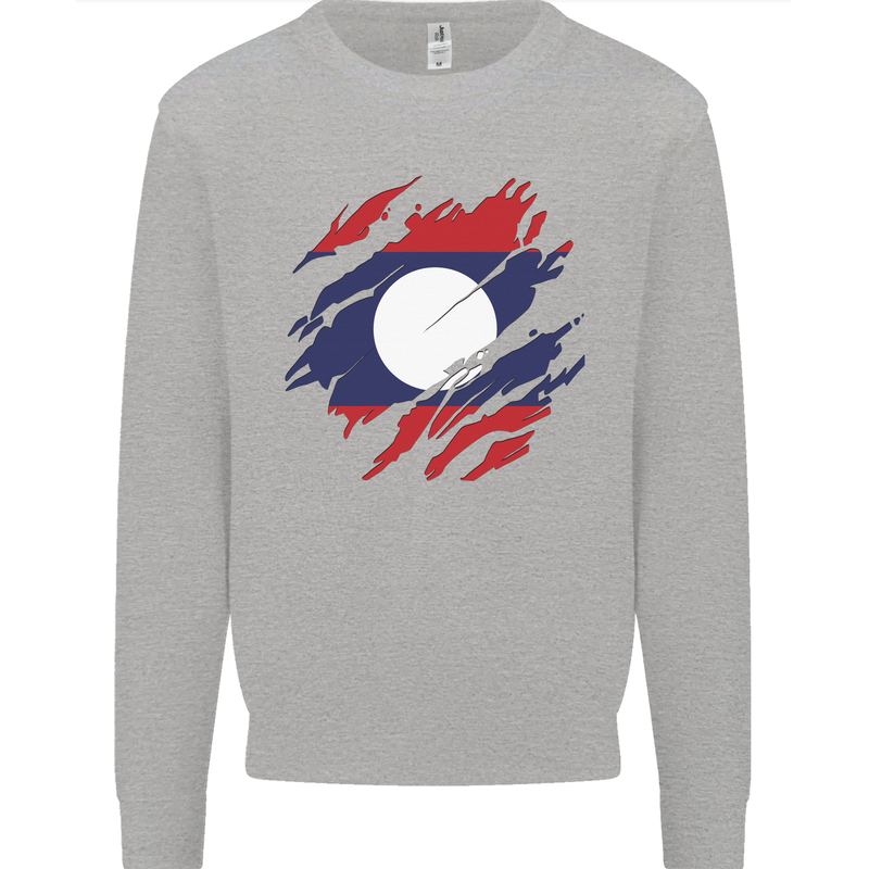 Torn Laos Flag Laotian Day Football Kids Sweatshirt Jumper Sports Grey