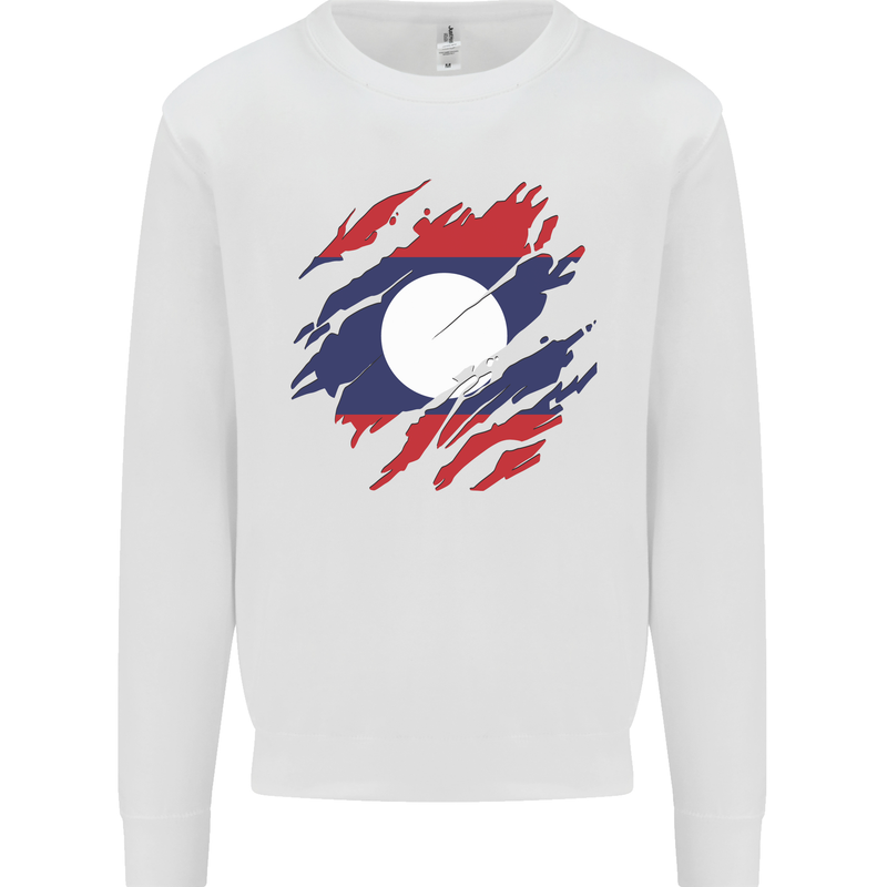 Torn Laos Flag Laotian Day Football Kids Sweatshirt Jumper White