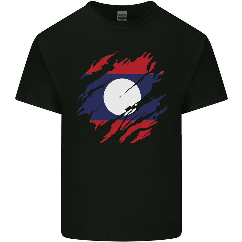 Torn Laos Flag Laotian Day Football Kids T-Shirt Childrens Black