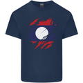 Torn Laos Flag Laotian Day Football Kids T-Shirt Childrens Navy Blue