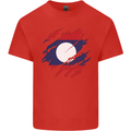 Torn Laos Flag Laotian Day Football Kids T-Shirt Childrens Red