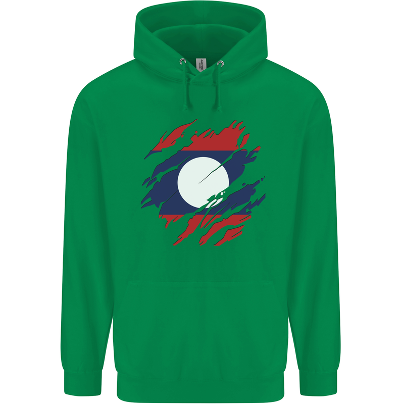 Torn Laos Flag Laotian Day Football Mens 80% Cotton Hoodie Irish Green