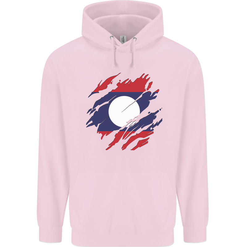 Torn Laos Flag Laotian Day Football Mens 80% Cotton Hoodie Light Pink