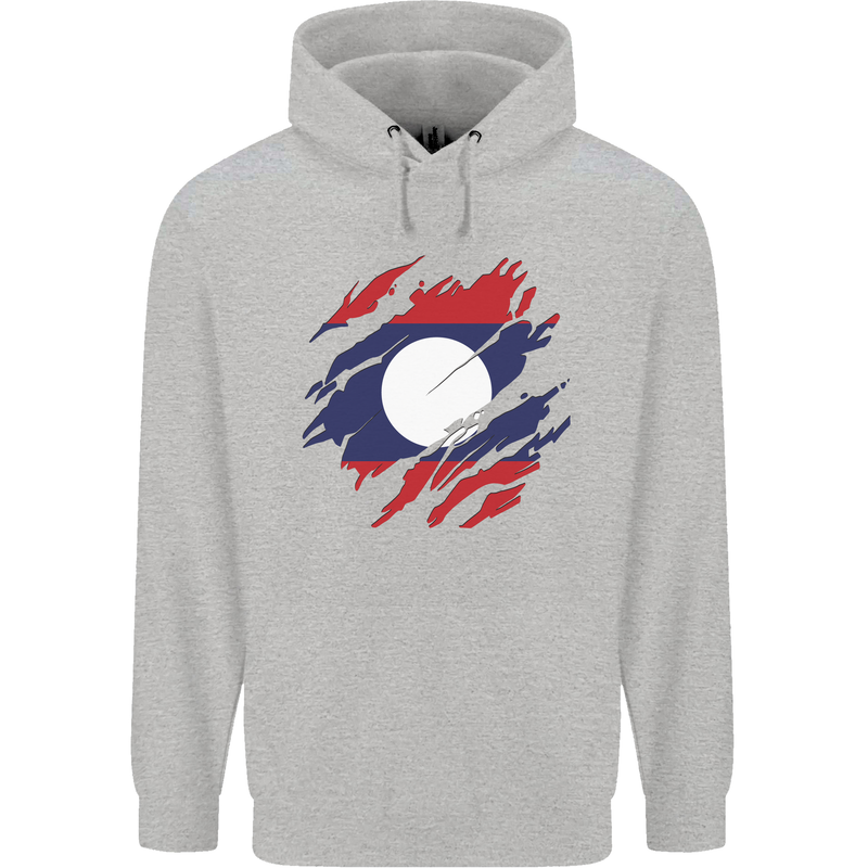 Torn Laos Flag Laotian Day Football Mens 80% Cotton Hoodie Sports Grey