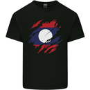 Torn Laos Flag Laotian Day Football Mens Cotton T-Shirt Tee Top Black