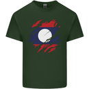 Torn Laos Flag Laotian Day Football Mens Cotton T-Shirt Tee Top Forest Green