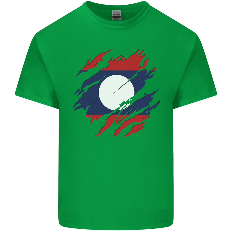Torn Laos Flag Laotian Day Football Mens Cotton T-Shirt Tee Top Irish Green