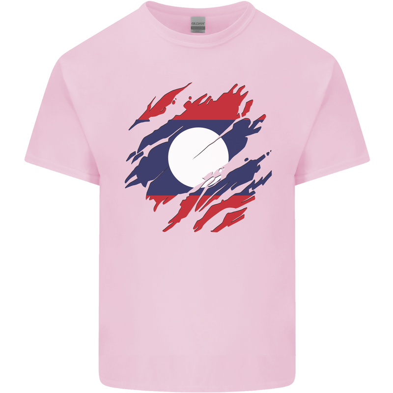 Torn Laos Flag Laotian Day Football Mens Cotton T-Shirt Tee Top Light Pink
