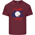 Torn Laos Flag Laotian Day Football Mens Cotton T-Shirt Tee Top Maroon