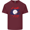 Torn Laos Flag Laotian Day Football Mens Cotton T-Shirt Tee Top Maroon