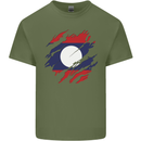 Torn Laos Flag Laotian Day Football Mens Cotton T-Shirt Tee Top Military Green
