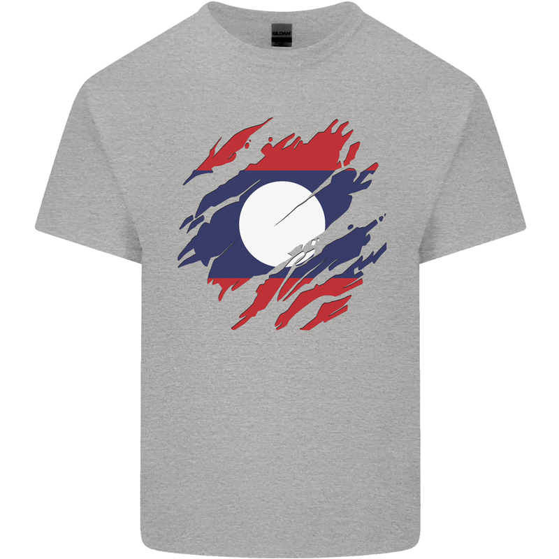 Torn Laos Flag Laotian Day Football Mens Cotton T-Shirt Tee Top Sports Grey