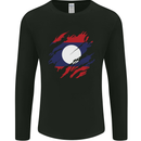 Torn Laos Flag Laotian Day Football Mens Long Sleeve T-Shirt Black