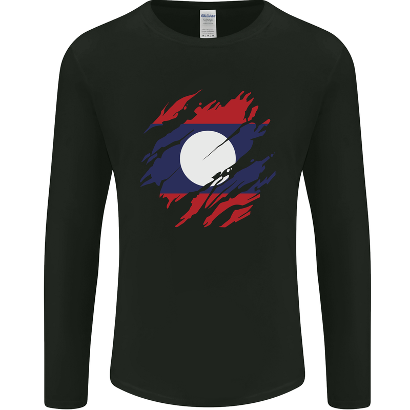 Torn Laos Flag Laotian Day Football Mens Long Sleeve T-Shirt Black