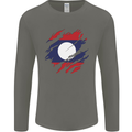 Torn Laos Flag Laotian Day Football Mens Long Sleeve T-Shirt Charcoal