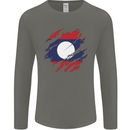 Torn Laos Flag Laotian Day Football Mens Long Sleeve T-Shirt Charcoal