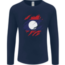 Torn Laos Flag Laotian Day Football Mens Long Sleeve T-Shirt Navy Blue
