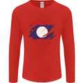 Torn Laos Flag Laotian Day Football Mens Long Sleeve T-Shirt Red