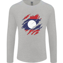 Torn Laos Flag Laotian Day Football Mens Long Sleeve T-Shirt Sports Grey
