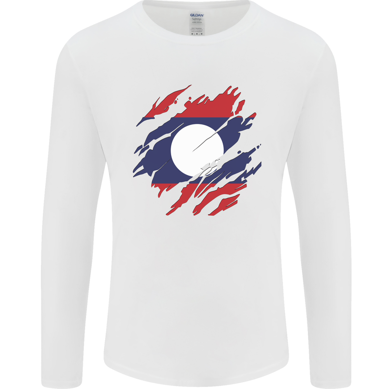 Torn Laos Flag Laotian Day Football Mens Long Sleeve T-Shirt White