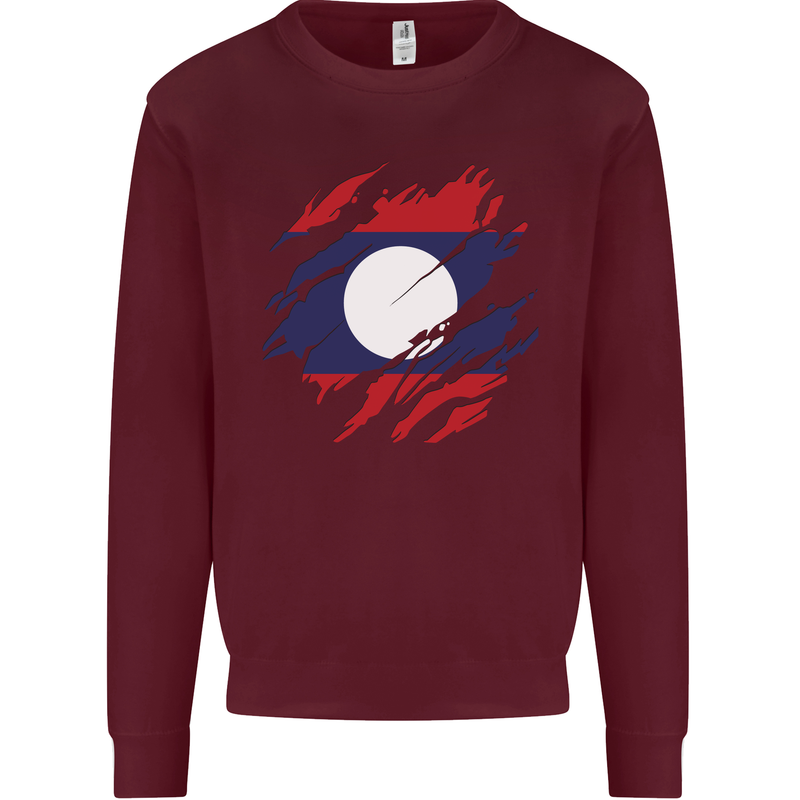 Torn Laos Flag Laotian Day Football Mens Sweatshirt Jumper Maroon