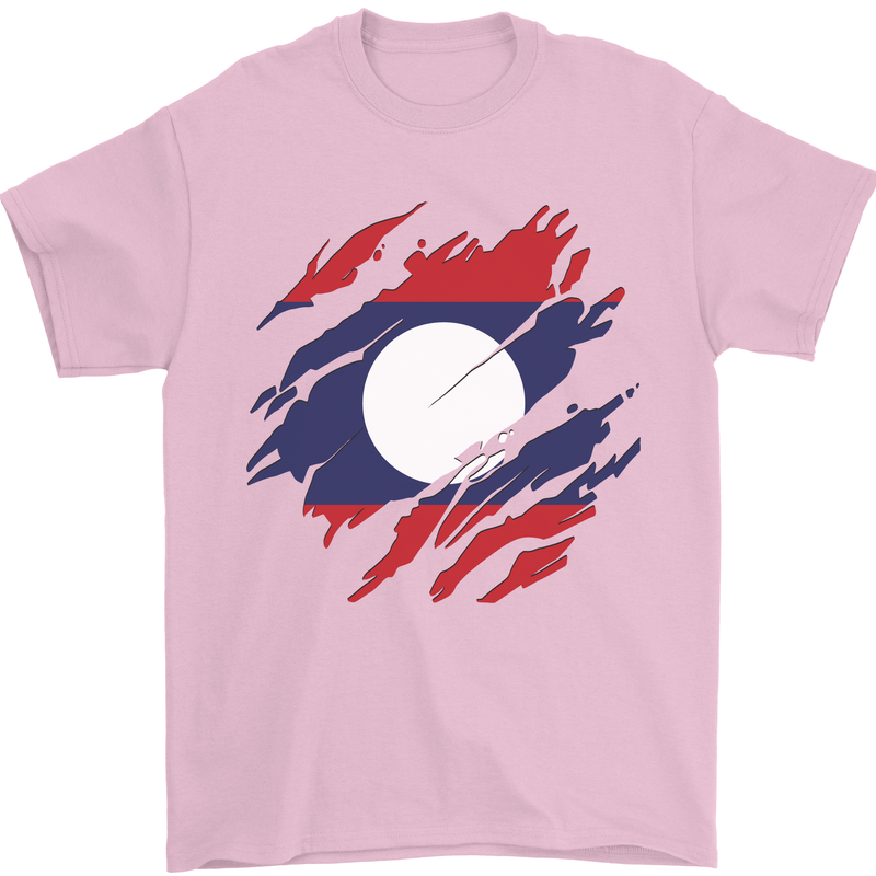 Torn Laos Flag Laotian Day Football Mens T-Shirt 100% Cotton Light Pink