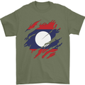 Torn Laos Flag Laotian Day Football Mens T-Shirt 100% Cotton Military Green