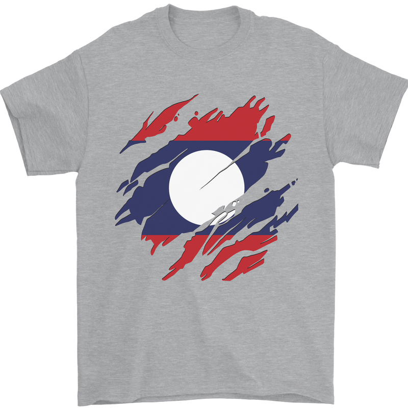 Torn Laos Flag Laotian Day Football Mens T-Shirt 100% Cotton Sports Grey