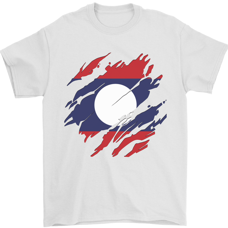 Torn Laos Flag Laotian Day Football Mens T-Shirt 100% Cotton White