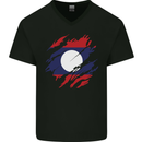 Torn Laos Flag Laotian Day Football Mens V-Neck Cotton T-Shirt Black