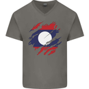 Torn Laos Flag Laotian Day Football Mens V-Neck Cotton T-Shirt Charcoal