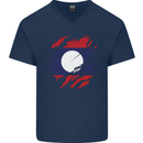 Torn Laos Flag Laotian Day Football Mens V-Neck Cotton T-Shirt Navy Blue