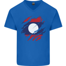 Torn Laos Flag Laotian Day Football Mens V-Neck Cotton T-Shirt Royal Blue