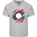 Torn Laos Flag Laotian Day Football Mens V-Neck Cotton T-Shirt Sports Grey