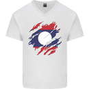 Torn Laos Flag Laotian Day Football Mens V-Neck Cotton T-Shirt White