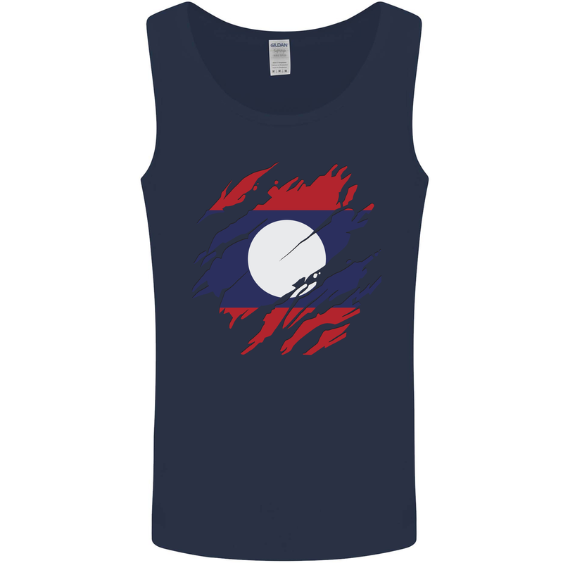 Torn Laos Flag Laotian Day Football Mens Vest Tank Top Navy Blue