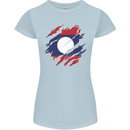 Torn Laos Flag Laotian Day Football Womens Petite Cut T-Shirt Light Blue
