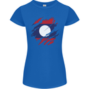 Torn Laos Flag Laotian Day Football Womens Petite Cut T-Shirt Royal Blue